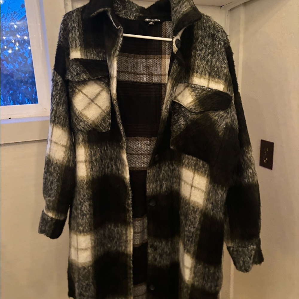 Steve Madden Black and White Plaid Flannel Shacket
